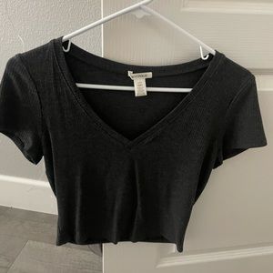 Grey, V-neckline, crop top